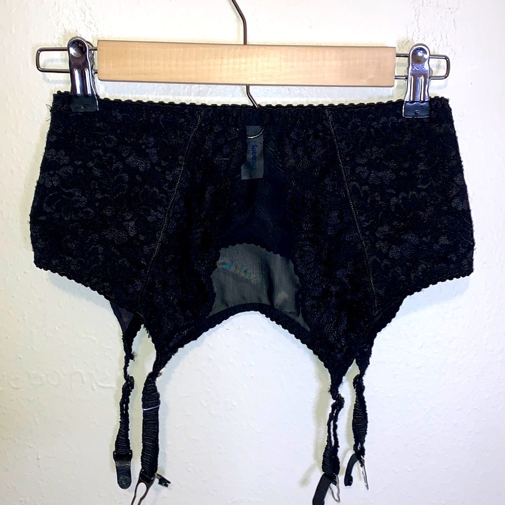 Vintage 70s Subtract Black Lace Girdle Garter Belt Union Made USA S-M